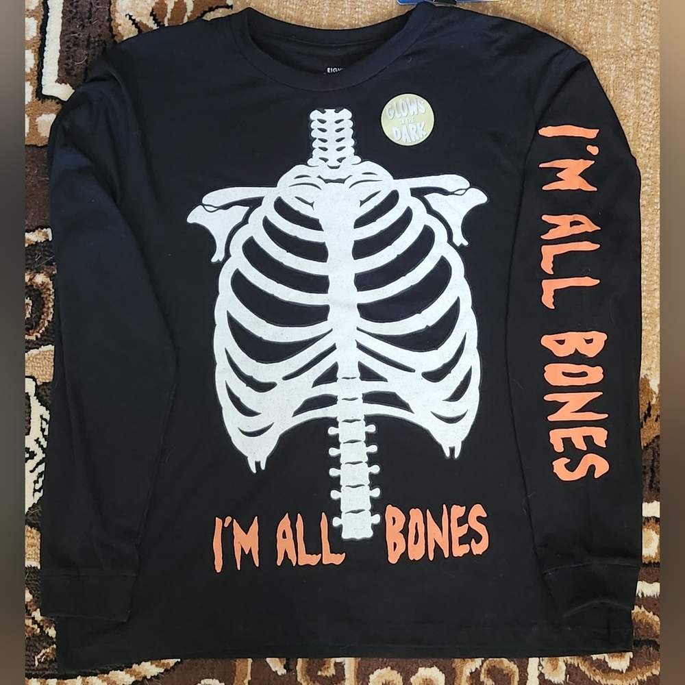 Eighty Eight Youth Halloween Glow-in-the-Dark I'M ALL BONES Shirt Size 14